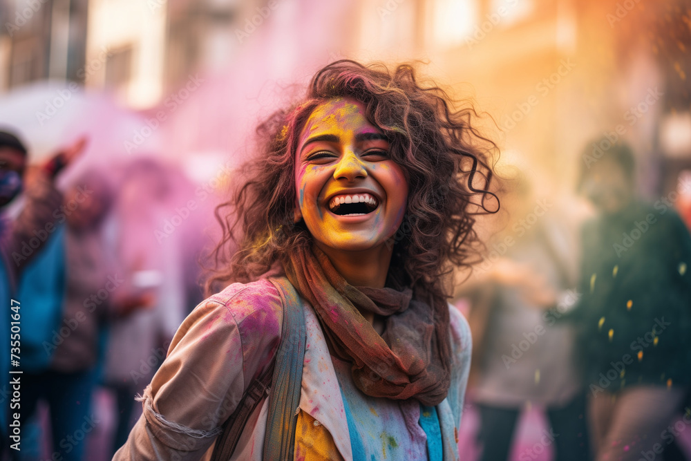 Happy Indian Woman Celebrating Holi 