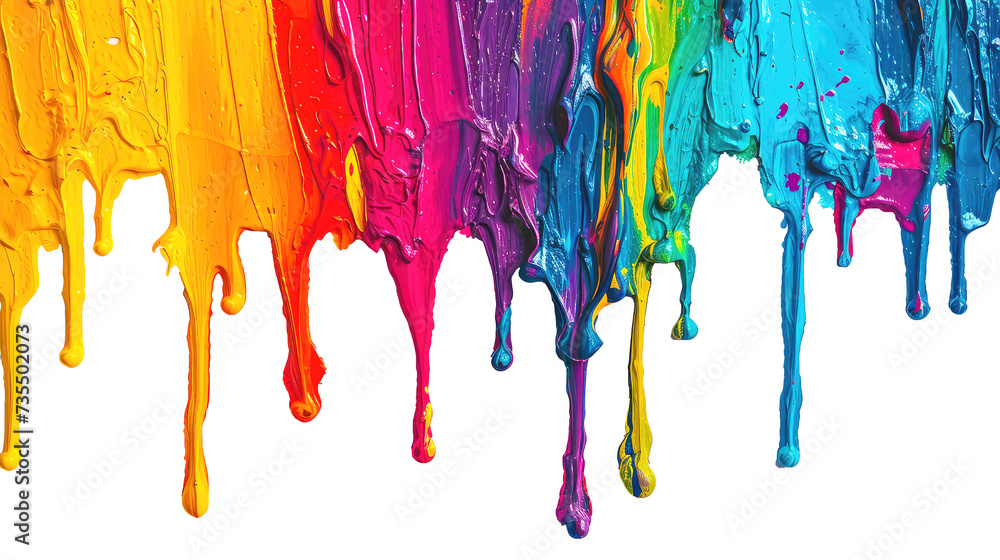 Colorful paint flowing down. Transparent background.