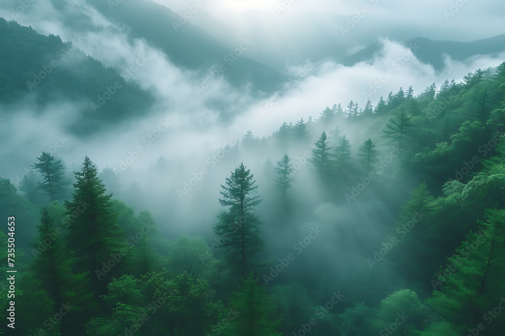 Misty forest, Misty forest background Misty forest, Misty forest background