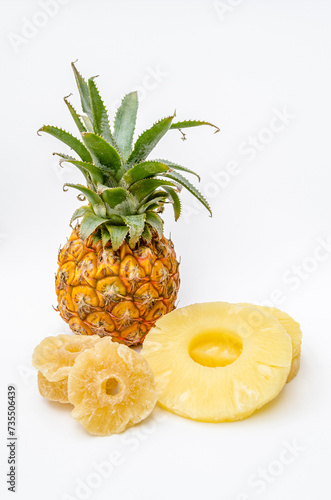 Pineapple slices on white background