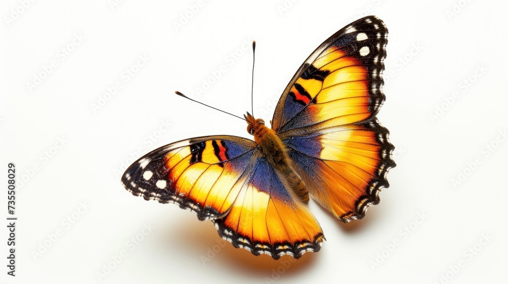 Naklejka premium Radiant Orange and Black Butterfly with Open Wings Isolated on White Background.