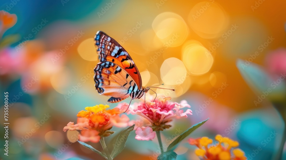 Close-up of a Butterfly Perched on a Flower with a Blurred Background.