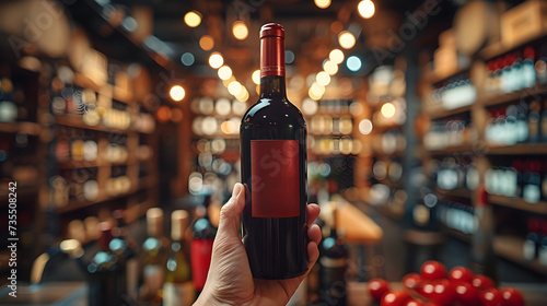Bottle of red wine in a cellar.