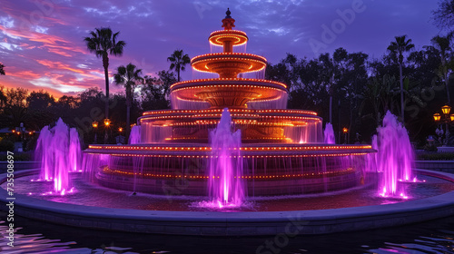 Grand Cascading Fountain of Colored Lights at the Festival