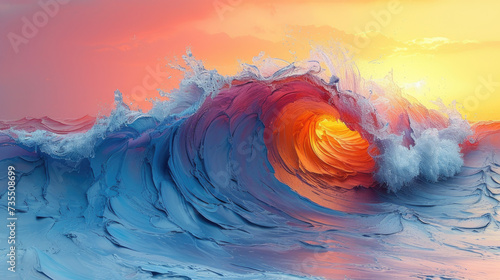 Vibrant Waves in Impressionist Painting Style