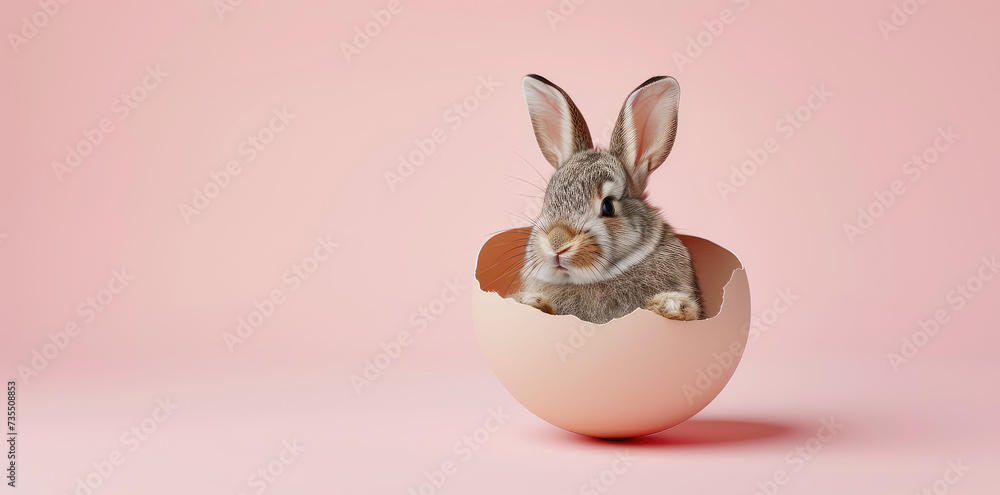Cute bunny sitting inside an eggshell. Cute bunny sitting inside an eggshell.