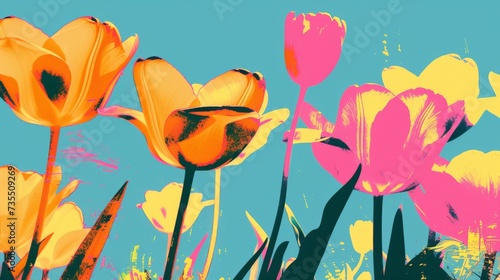 Bright Bold Colors Spring Pop Art Background created with Generative AI Technology