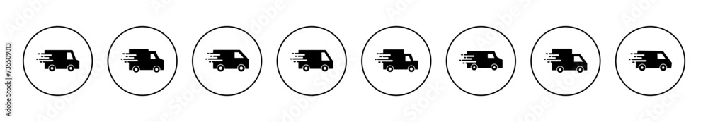 Delivery truck icon set vector. Delivery truck sign and symbol. Shipping fast delivery icon Delivery truck icon set vector. Delivery truck sign and symbol. Shipping fast delivery icon