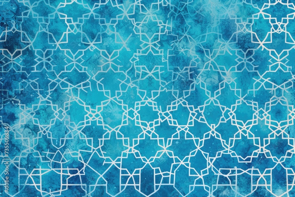 A rendition of Islamic geometric patterns and arabesque with cool blue color palate A rendition of Islamic geometric patterns and arabesque with cool blue color palate