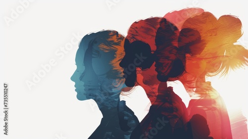 Silhouette of a diverse group of people seen from the side, representing a community of colleagues or collaborators. Conceptualizes the idea of a mutual agreement or pact. Collaborators and coworkers  photo
