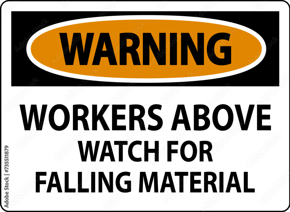 Warning Sign, Workers Above Watch For Falling Material