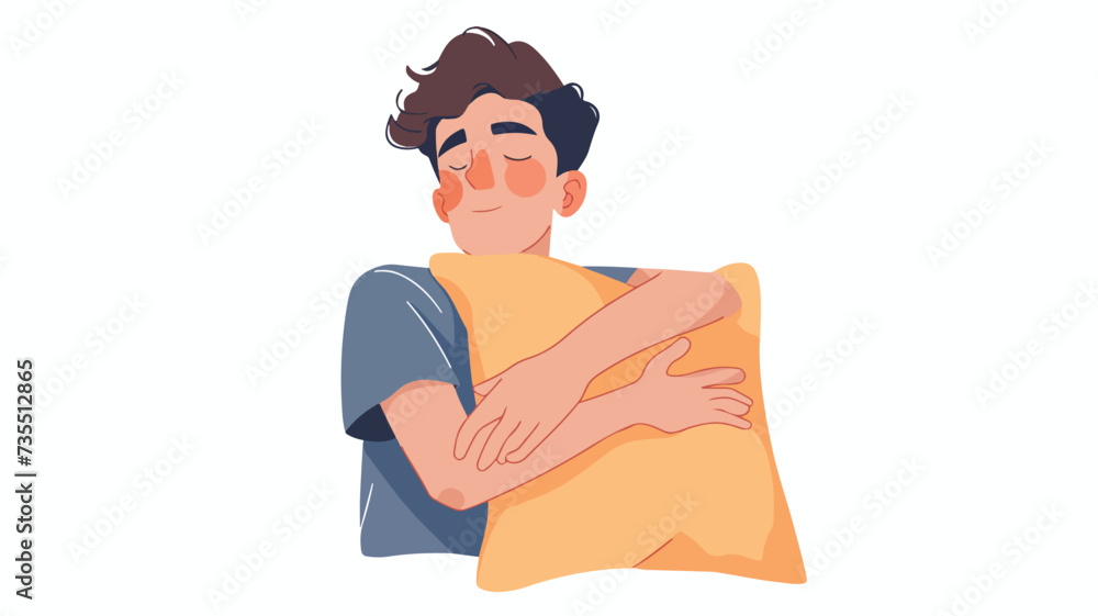 Young Man Embracing Soft Pillow While Nappin