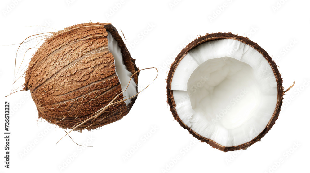 A Half Eaten Coconut and a Whole Coconut