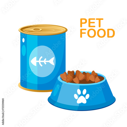 Bowl with food for pets vector cartoon illustration
