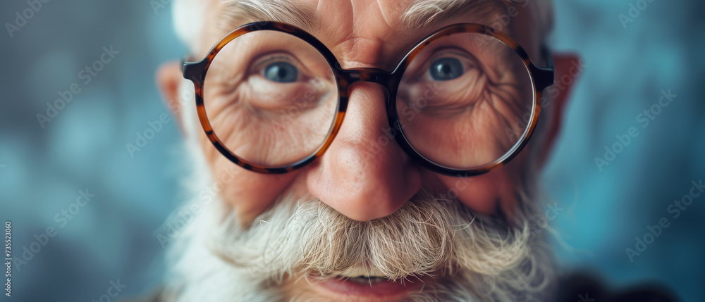 Captivating Close-Up of an Elderly Man's Eyes Magnified by Round Glasses: A Glimpse into the Wisdom of Age Captivating Close-Up of an Elderly Man's Eyes Magnified by Round Glasses: A Glimpse into the Wisdom of Age