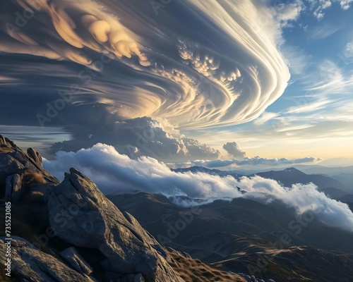 a very long cloud formation over a mountain range