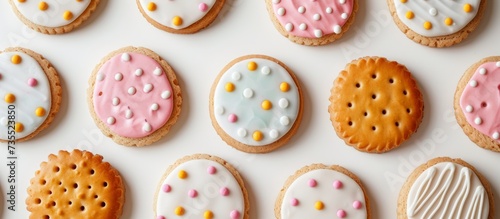 Assorted Decorated Cookies on a Clean White Table for Festive Celebration and Delicious Treats