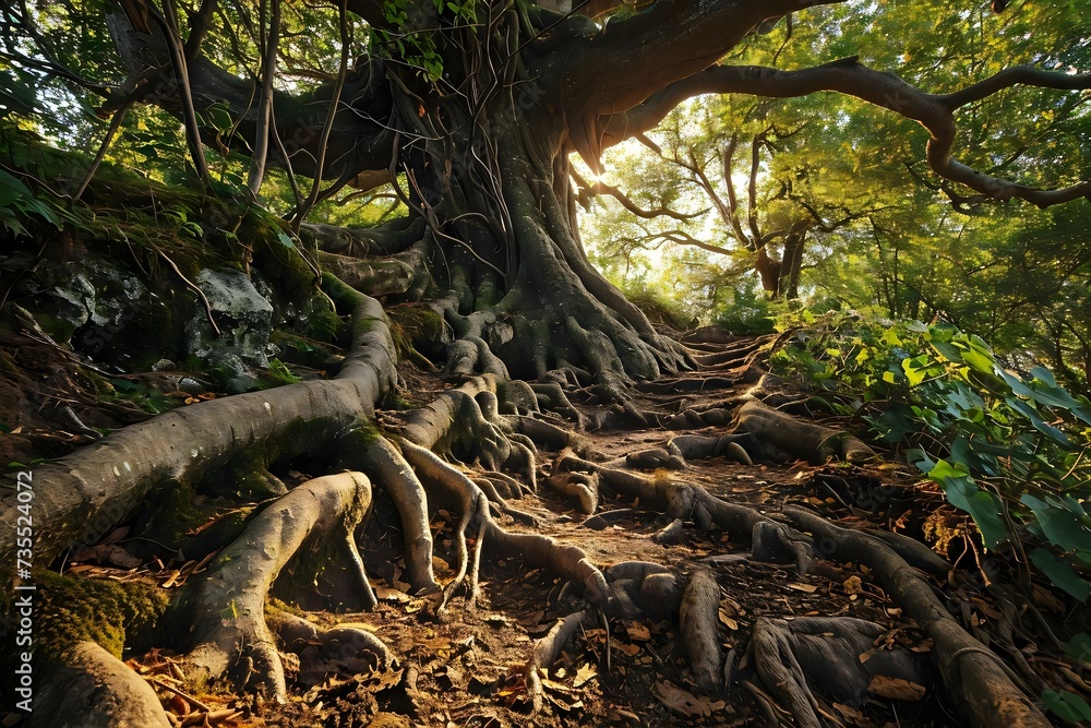 a very large tree with many roots on it a very large tree with many roots on it