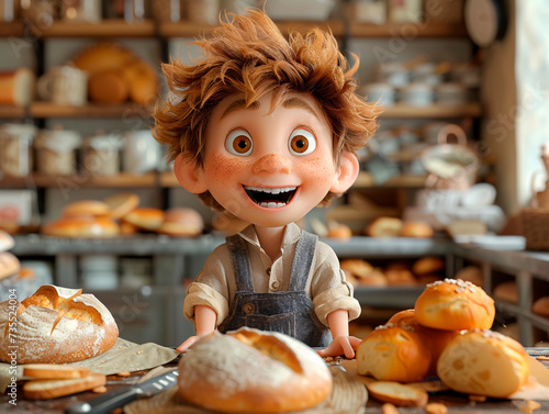 Illustration of a fellow baker baking bread. . Generative AI