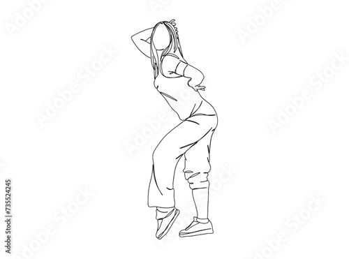 Fototapeta Naklejka Na Ścianę i Meble -  Hip Hop Dancer Single Line Drawing Ai, EPS, SVG, PNG, JPG zip file