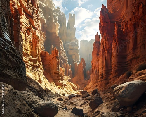 a narrow canyon filled with lots of rock formations © KWY