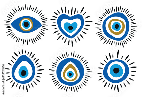 Nazar Amulet flat design vector symbol. Insulated talisman from the evil eye believed to protect from bad luck and envy. Vector illustration