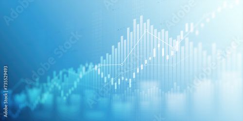 Widescreen abstract financial chart with uptrend line graph and candlestick on black and white color background