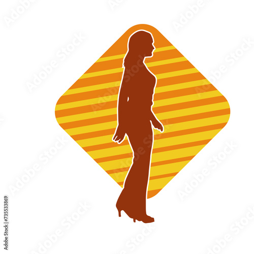 Silhouette of a secretary or female office worker wearing formal business suit.
