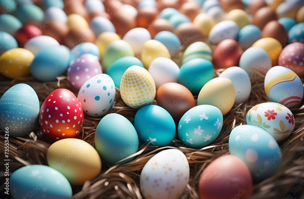 Many million beautiful decorated Easter eggs as background, top view. Festive tradition Many million beautiful decorated Easter eggs as background, top view. Festive tradition