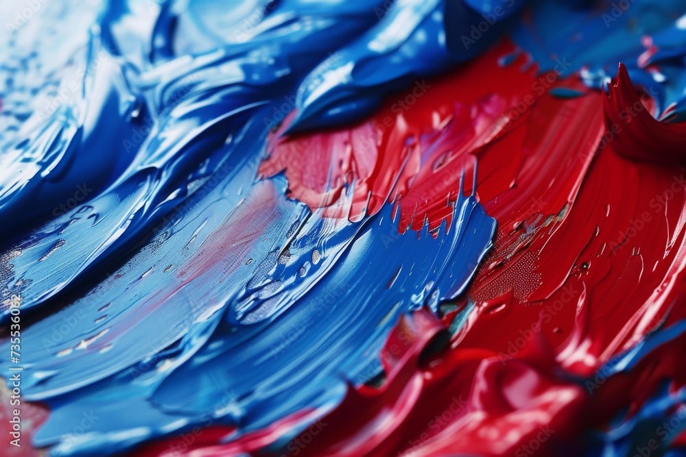 A swirl of emotions is captured in this vibrant clash of blue and red paint strokes, a visual representation of passion and depth.

