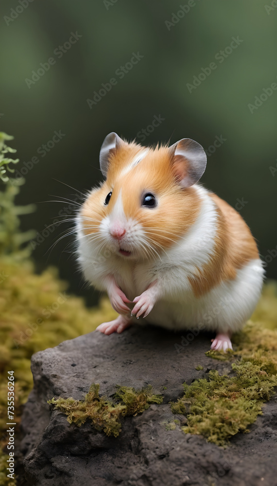 A formidable Hamster standing on a rock surrounded by trees and vegetation. Splendid nature concept. A formidable Hamster standing on a rock surrounded by trees and vegetation. Splendid nature concept.