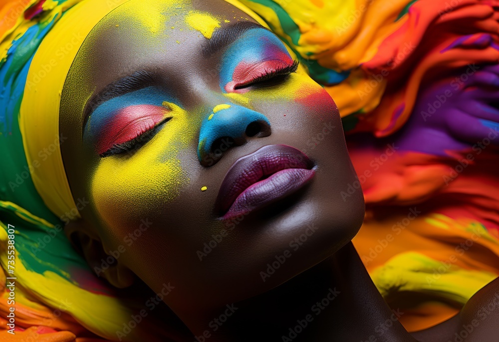 Woman With Bright Makeup and Colorful Dress