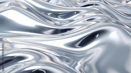 Holographic silver chrome gradient waves , liquid texture abstract background. Liquid surface, ripples, reflections. 3d render illustration.