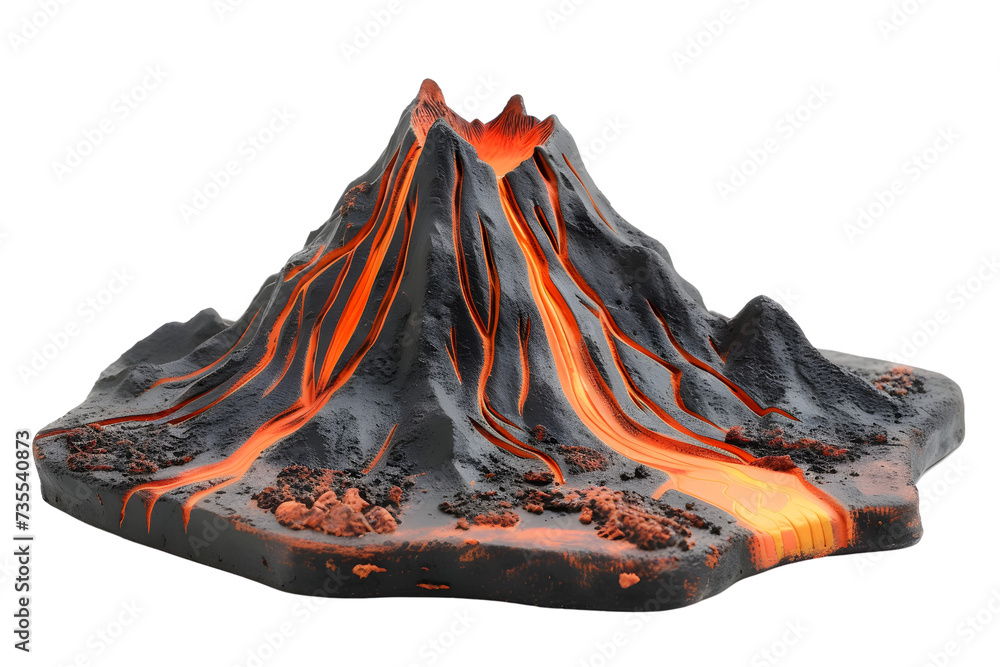 Volcano eruption with lava isolated on transparent background - obrazy, fototapety, plakaty 