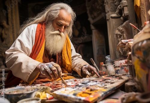 Elderly Man With Long White Beard Painting