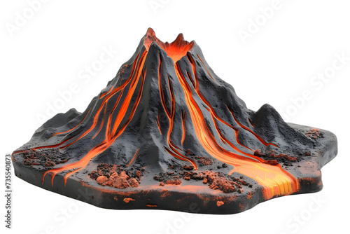 Volcano eruption with lava isolated on transparent background photo