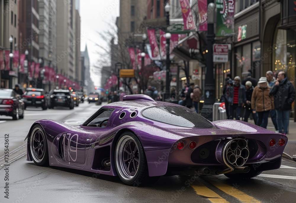 Purple Sports Car Parked on Side of Street