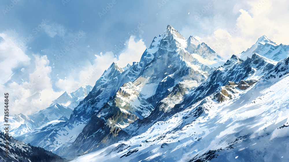 Fototapeta premium illustration with the drawing of Alpine Snow