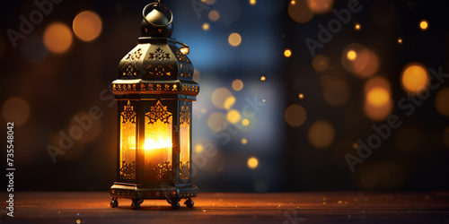 The Muslim feast of the holy month of Ramadan Kareem. Beautiful background with a shining lantern Fanus Arabic lantern, Ramadan Kareem background. 