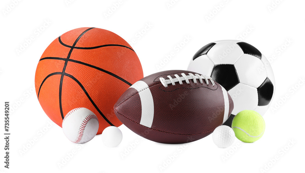 Many different sports balls isolated on white