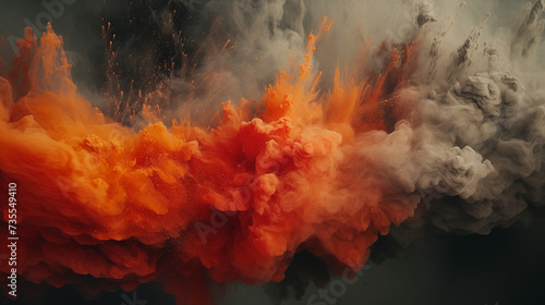 Organic particles expand across the frame like orange smoke background
