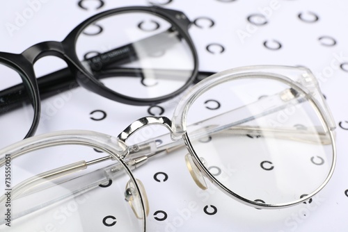 Vision test chart and different glasses, closeup © New Africa