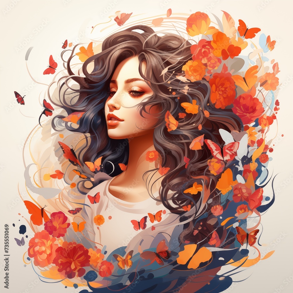 Women's Day a painting of a woman with flowers illustration Women's Day a painting of a woman with flowers illustration