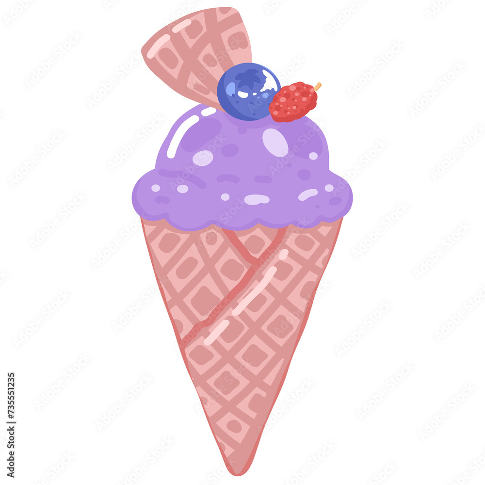 Ice cream cone with fruits illustration Ice cream cone with fruits illustration