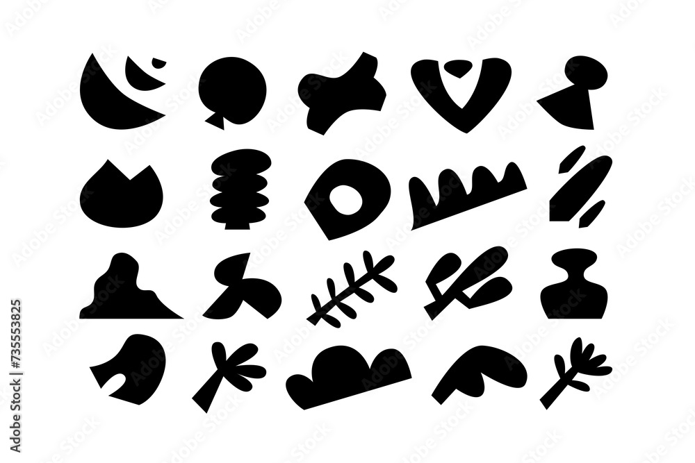 Editable collection of abstract vector shapes. DIY graphic kit to create your own aesthetic art and design. Use on printable product, presentation, infographics, content, publication, packaging, UI