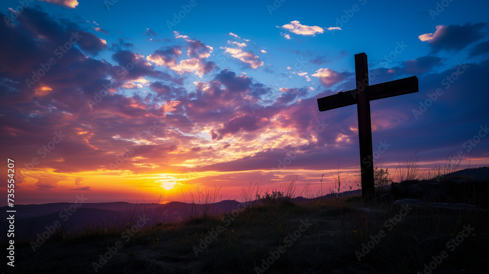 Jesus cross on Calvary Hill Dramatic Sunset at Golgotha Jesus cross on Calvary Hill Dramatic Sunset at Golgotha