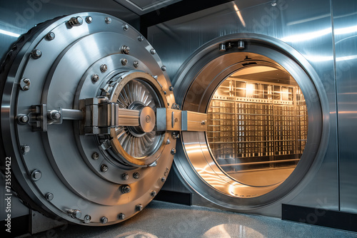 Open Bank Vault Door Revealing Safety Deposit Boxes in Depositary