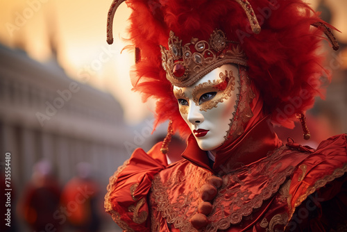 Person in Venetian Carnival Mask at Sunset © Dmitry Rukhlenko