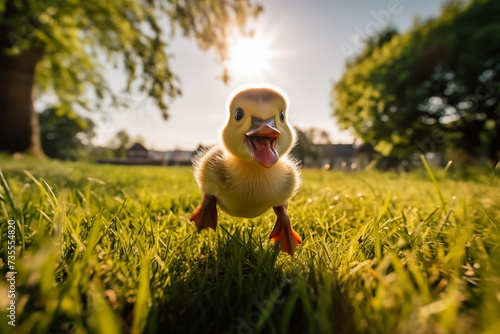 Cute Duckling Exploring a Sunny Meadow