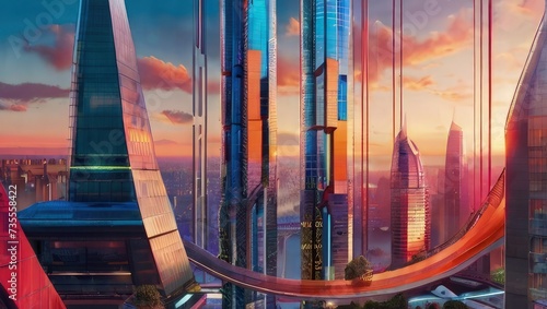a panoramic view of a vibrant futuristic cityscape